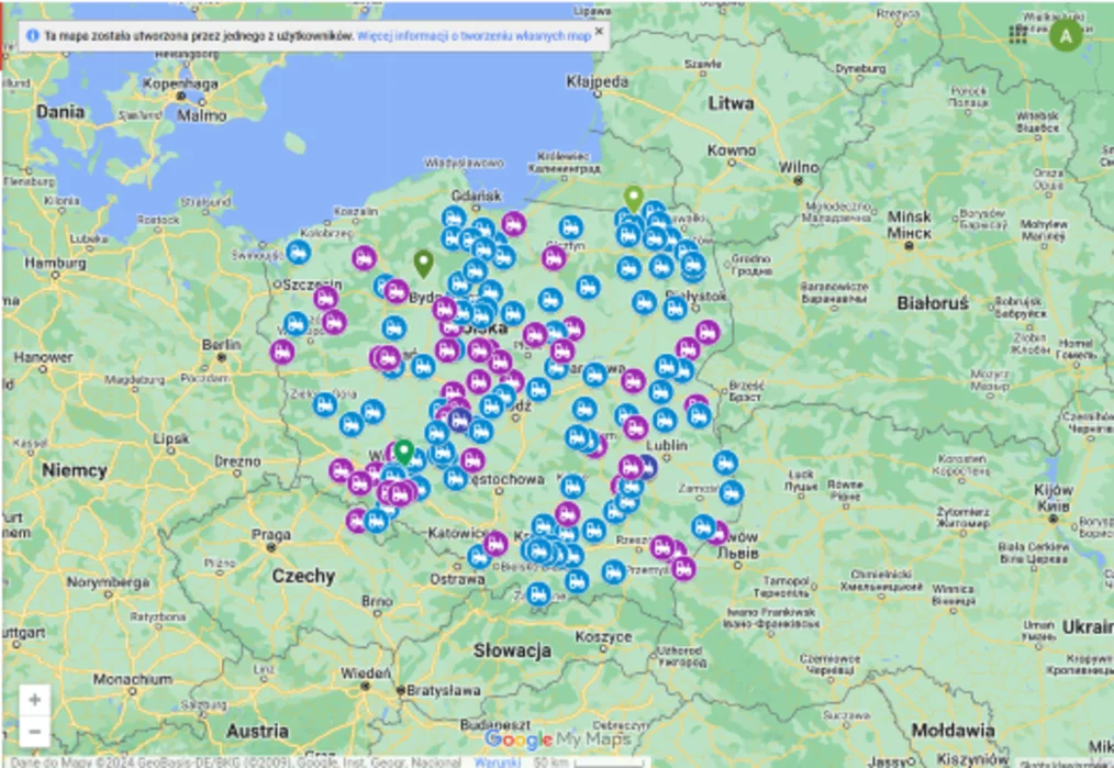 W sieci dostępna jest ogólnopolska mapa protestów rolników zaplanowanych na 9 lutego/ Fot. Google My Maps
