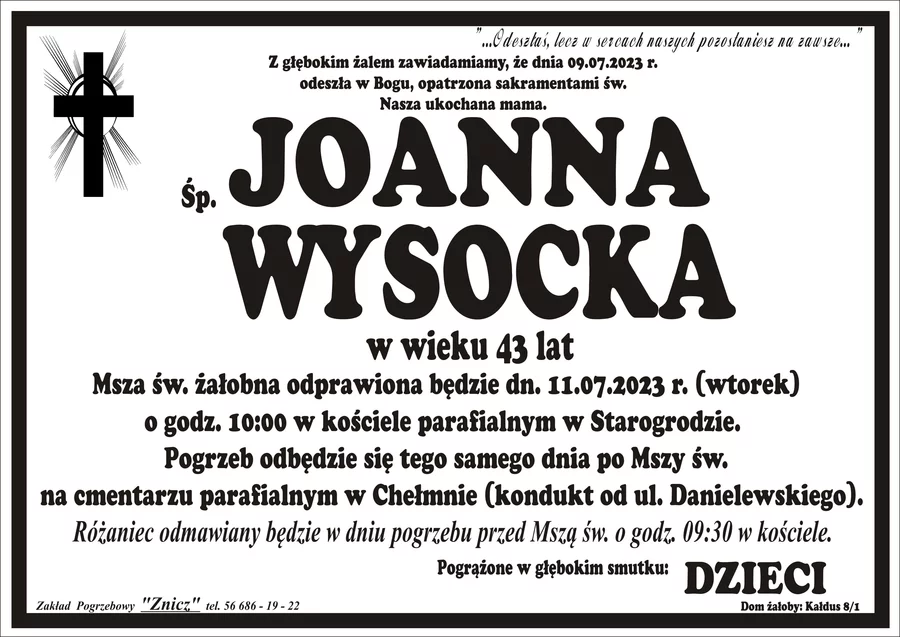 CHEŁMNO. Nie żyje Joanna Wysocka | Czas Chełmna