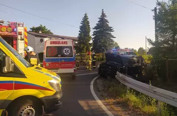 Na drodze krajowej nr 55 w Trzebiełuchu zderzyły się dwa auta/ Fot. KP PSP Chełmno