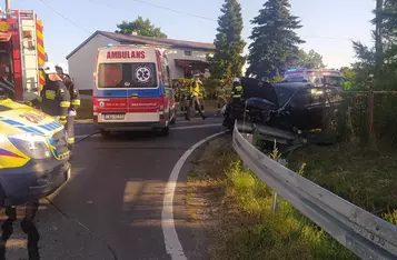 Na drodze krajowej nr 55 w Trzebiełuchu zderzyły się dwa auta/ Fot. KP PSP Chełmno