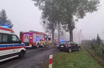 Pod Chełmnem volkswagen polo czołowo uderzył w drzewo/ Fot. KP PSP Chełmno 