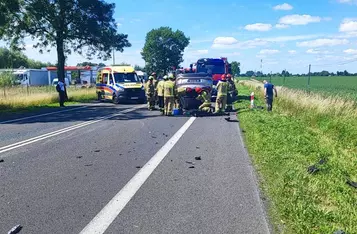 Wypadek na drodze krajowej nr 91 pod Chełmnem/ Fot. KP PSP w Chełmnie