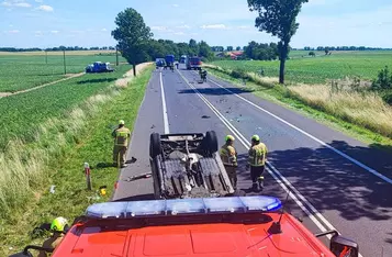 Wypadek na drodze krajowej nr 91 pod Chełmnem/ Fot. KP PSP w Chełmnie