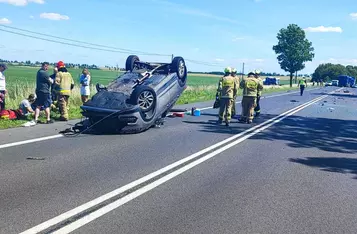 Wypadek na drodze krajowej nr 91 pod Chełmnem/ Fot. KP PSP w Chełmnie