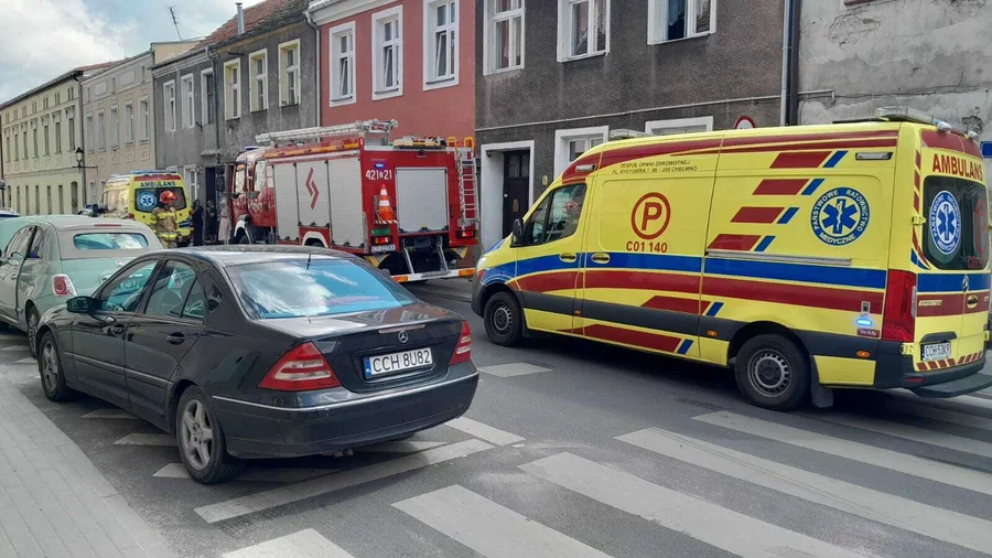 Wypadek na skrzyżowaniu w centrum Chełmna/ Fot. KP PSP Chełmno