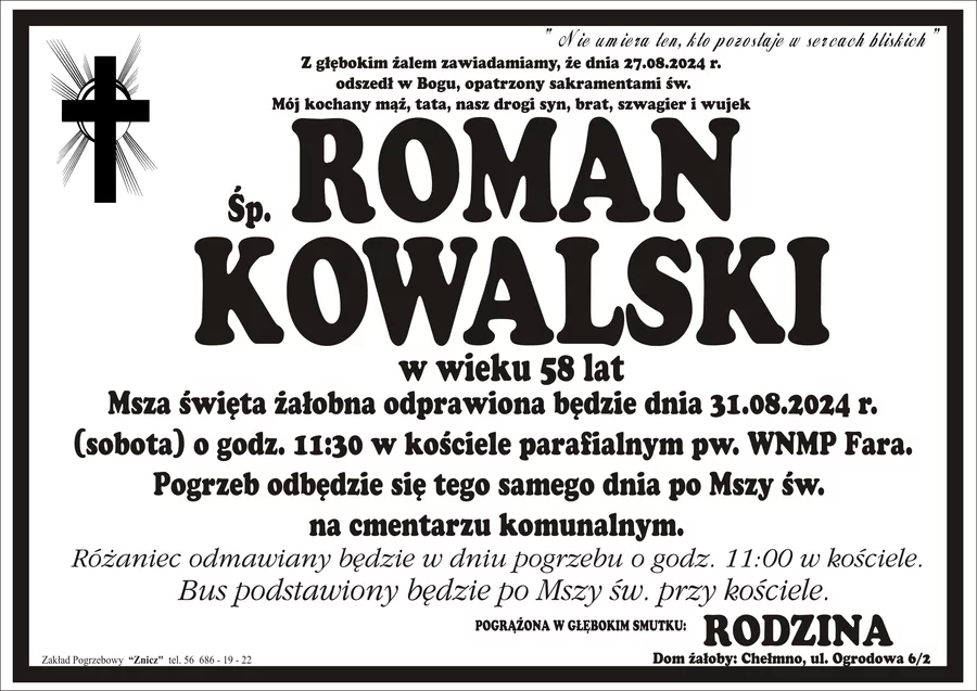 W komentarzach wpisujemy wspomnienia i kondolencje.