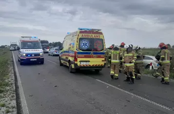 Wypadek na drodze wojewódzkiej pod Chełmnem/ Fot. KP PSP Chełmno