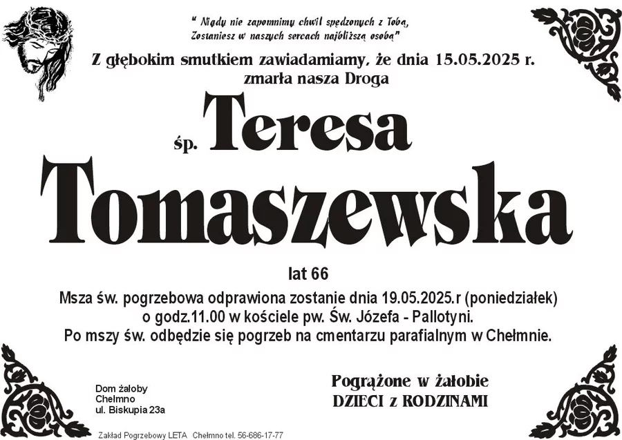 W komentarzach wpisujemy wspomnienia i kondolencje.