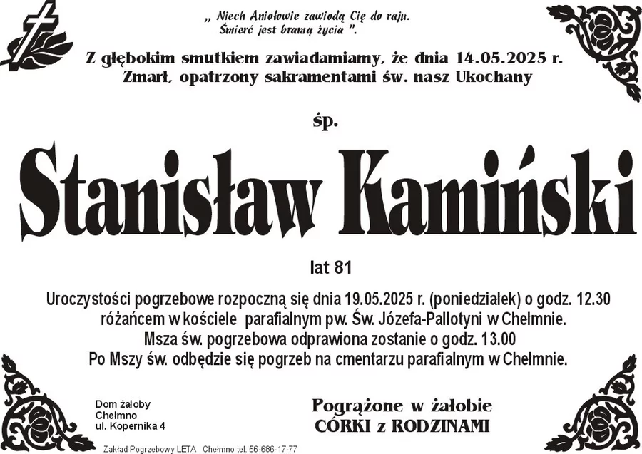 W komentarzach wpisujemy wspomnienia i kondolencje.