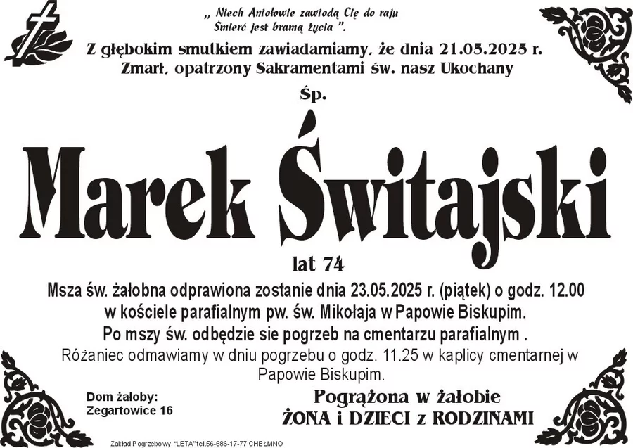 W komentarzach wpisujemy wspomnienia i kondolencje.