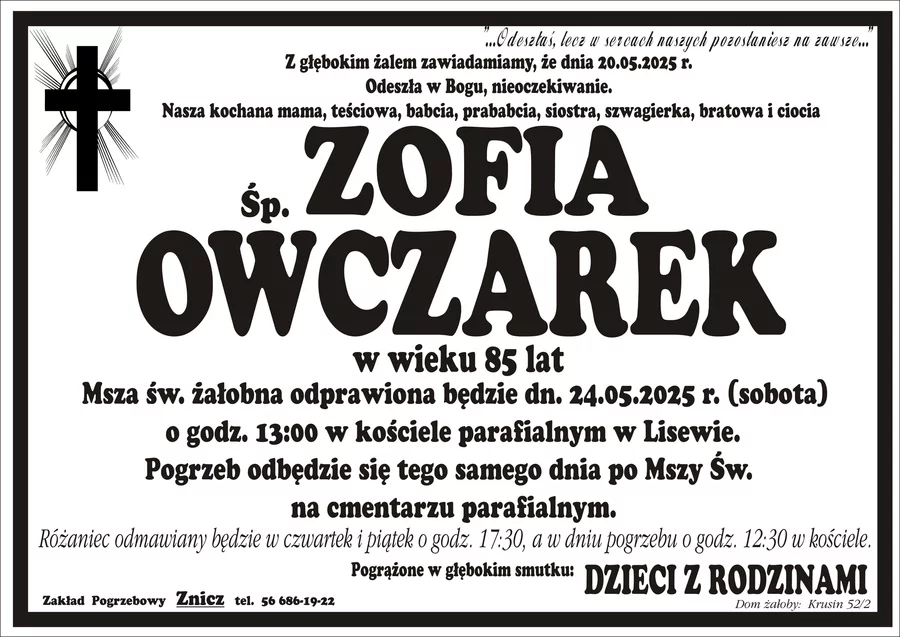 W komentarzach wpisujemy wspomnienia i kondolencje.