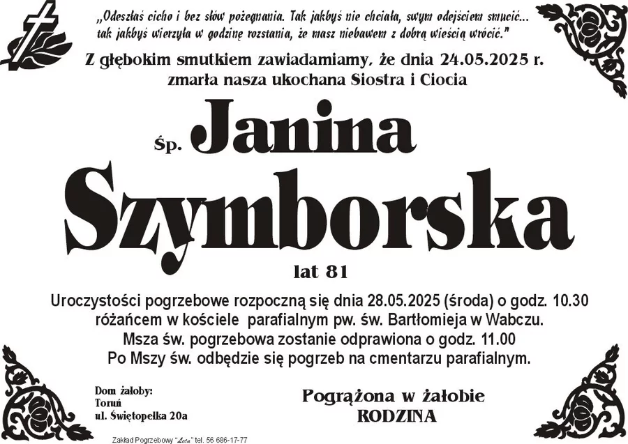 W komentarzach wpisujemy wspomnienia i kondolencje.