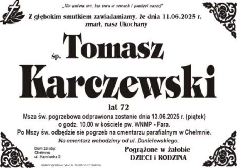 W komentarzach wpisujemy wspomnienia i kondolencje.