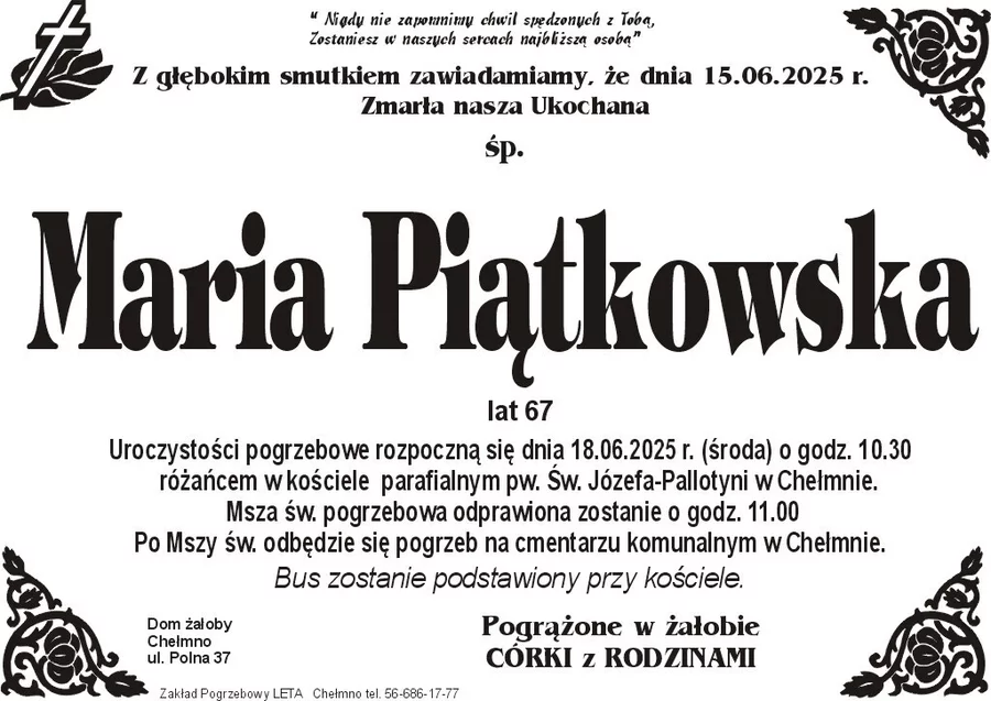 W komentarzach wpisujemy wspomnienia i kondolencje.