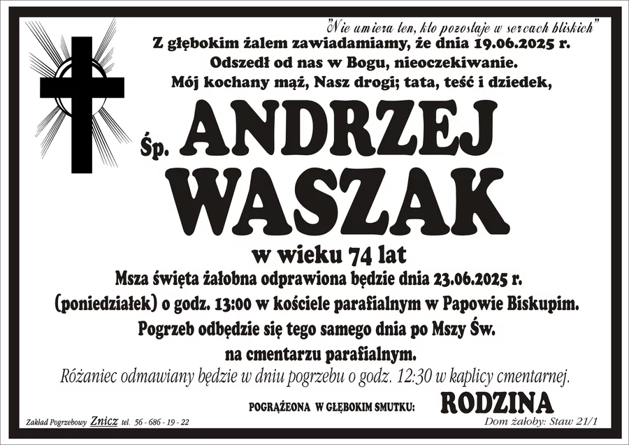 W komentarzach wpisujemy wspomnienia i kondolencje.