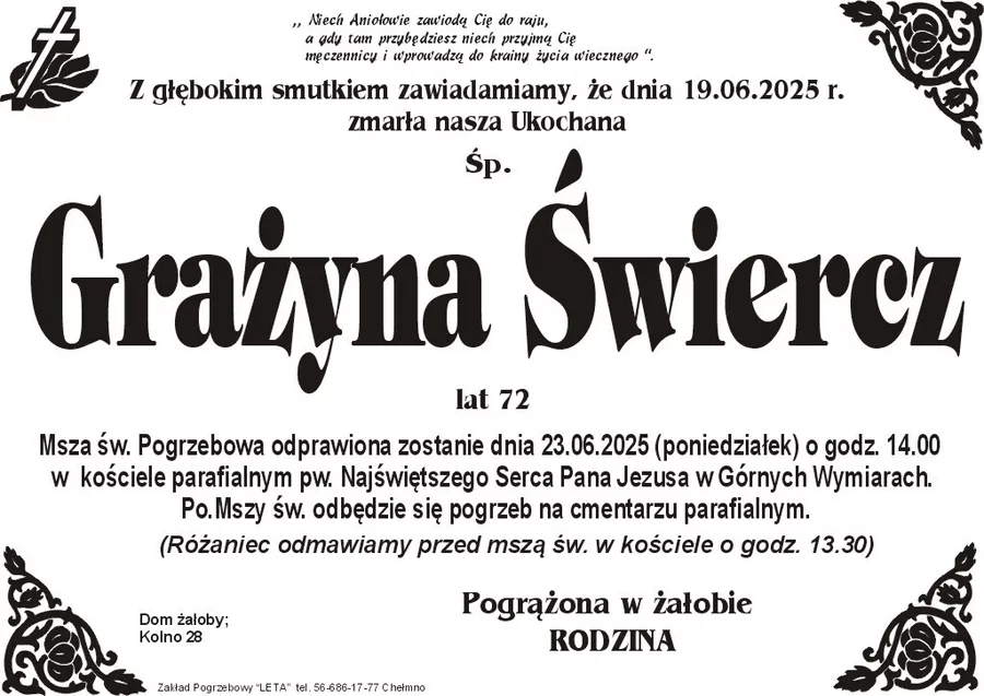 W komentarzach wpisujemy wspomnienia i kondolencje.