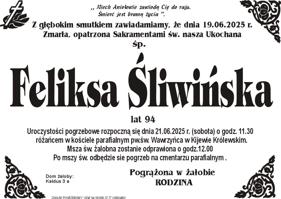 W komentarzach wpisujemy wspomnienia i kondolencje.