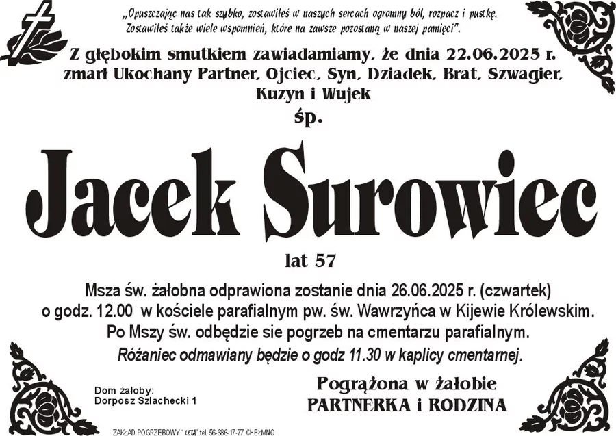 W komentarzach wpisujemy wspomnienia i kondolencje.