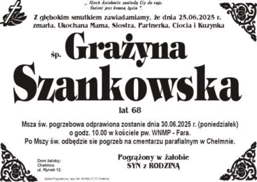 W komentarzach wpisujemy wspomnienia i kondolencje.