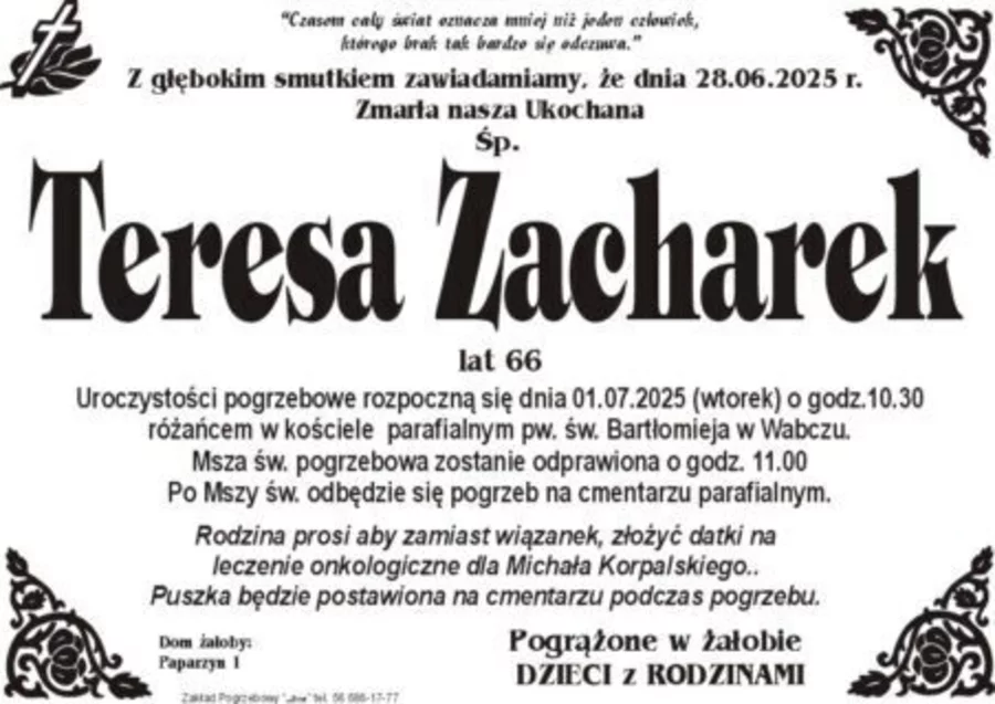 W komentarzach wpisujemy wspomnienia i kondolencje.