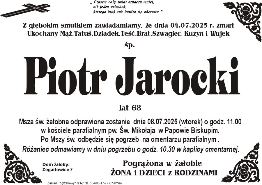 W komentarzach wpisujemy wspomnienia i kondolencje.