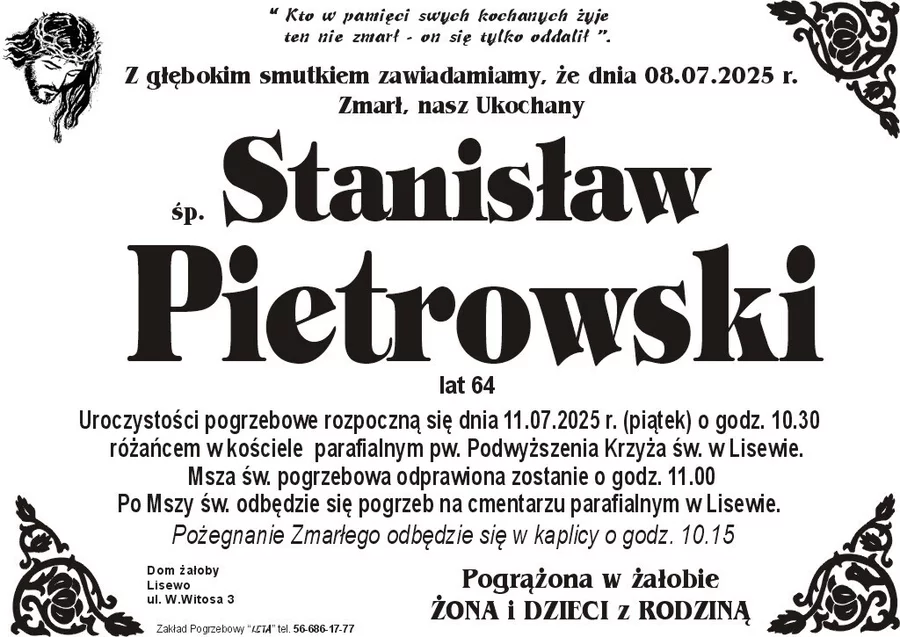 W komentarzach wpisujemy wspomnienia i kondolencje.