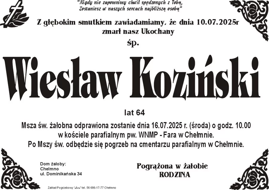 W komentarzach wpisujemy wspomnienia i kondolencje.