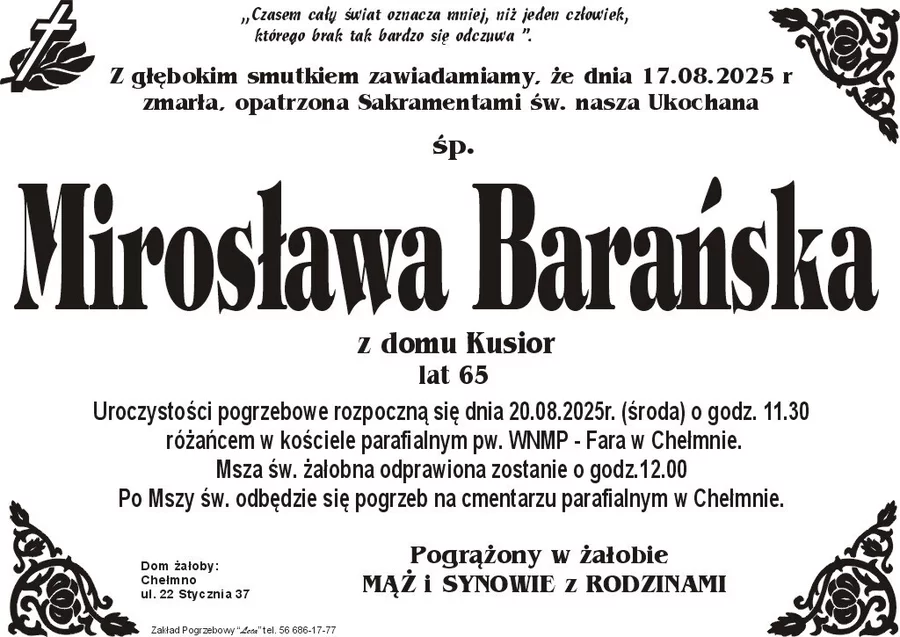 W komentarzach wpisujemy wspomnienia i kondolencje.