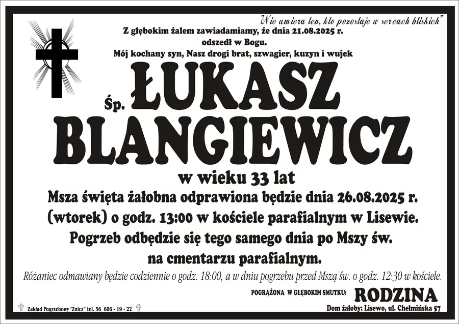 W komentarzach wpisujemy wspomnienia i kondolencje.