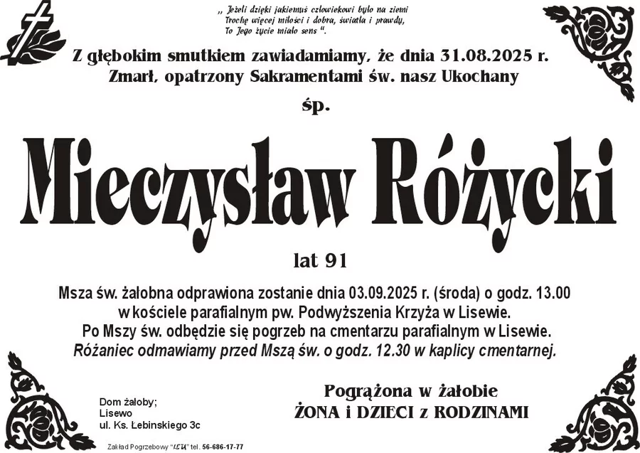 W komentarzach wpisujemy wspomnienia i kondolencje.