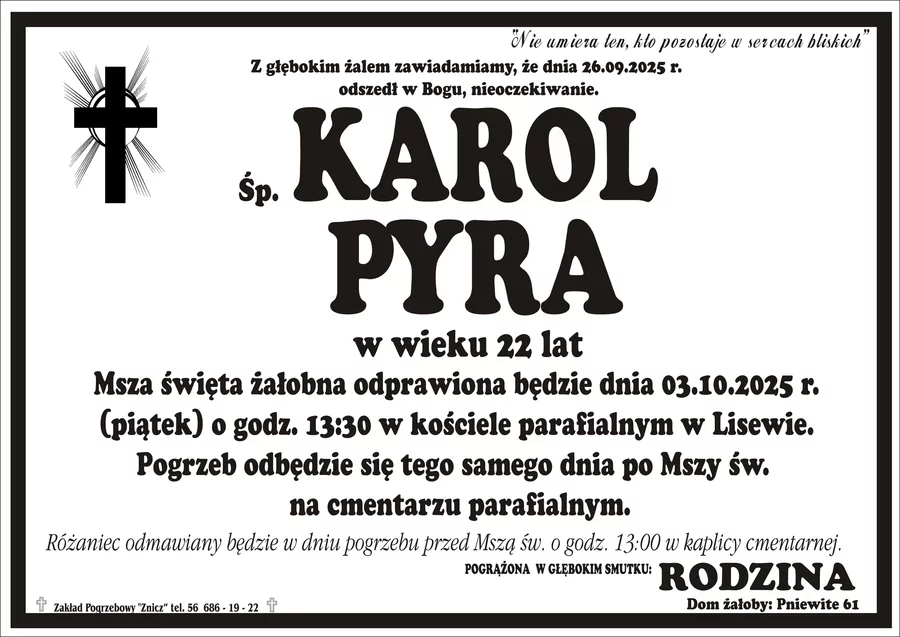 W komentarzach wpisujemy wspomnienia i kondolencje.