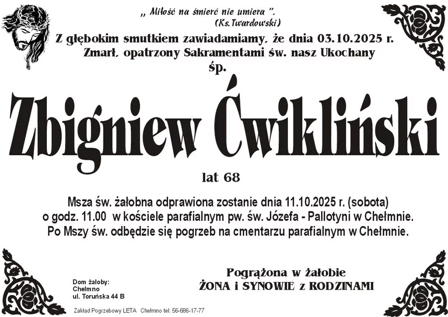 W komentarzach wpisujemy wspomnienia i kondolencje.