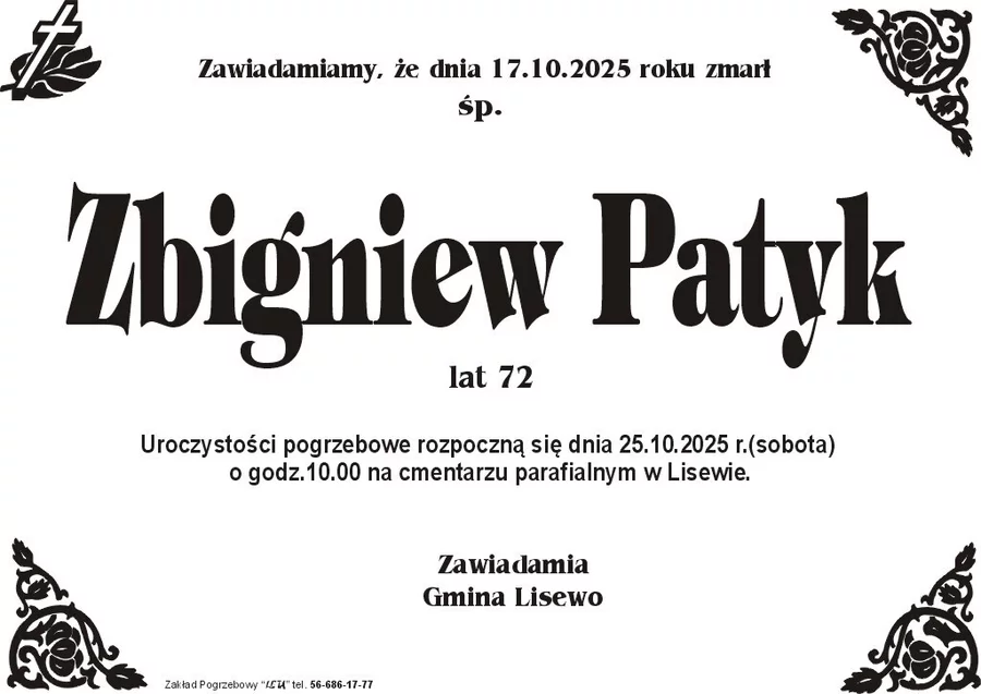 W komentarzach wpisujemy wspomnienia i kondolencje.