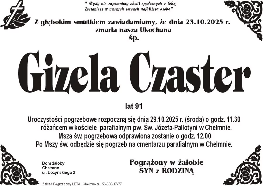 W komentarzach wpisujemy wspomnienia i kondolencje.