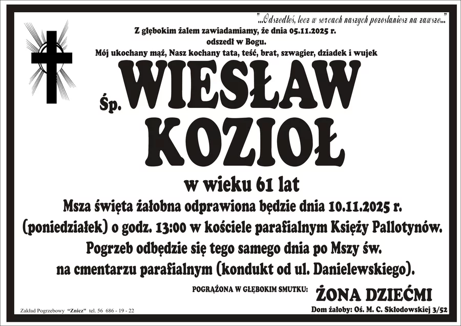 W komentarzach wpisujemy wspomnienia i kondolencje.