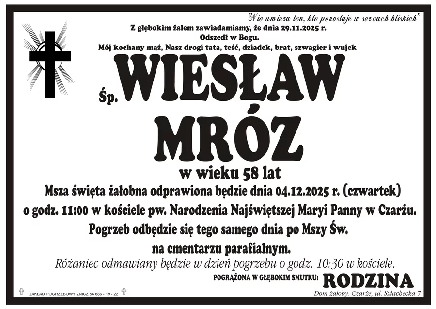 W komentarzach wpisujemy wspomnienia i kondolencje.