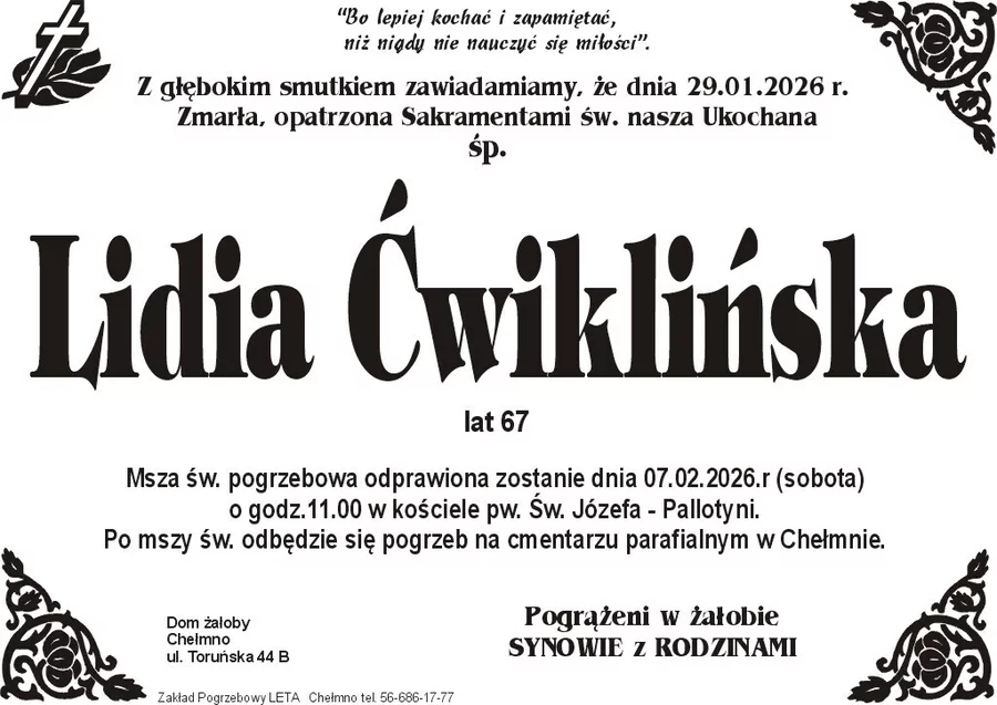 W komentarzach wpisujemy wspomnienia i kondolencje.