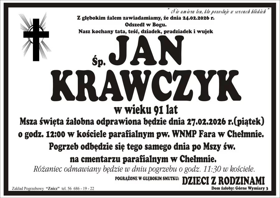 W komentarzach wpisujemy wspomnienia i kondolencje.