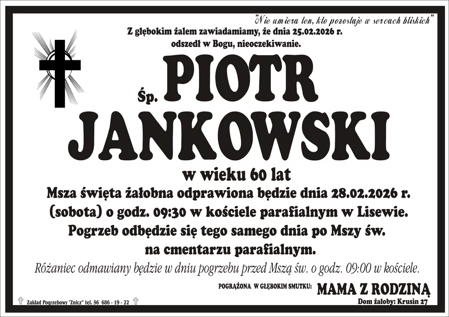 W komentarzach wpisujemy wspomnienia i kondolencje.