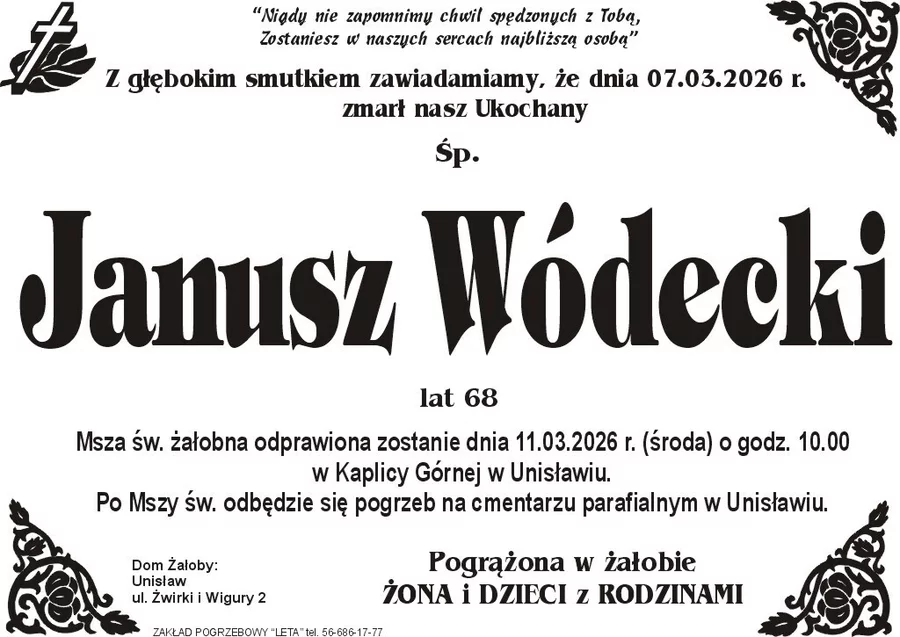 W komentarzach wpisujemy wspomnienia i kondolencje.