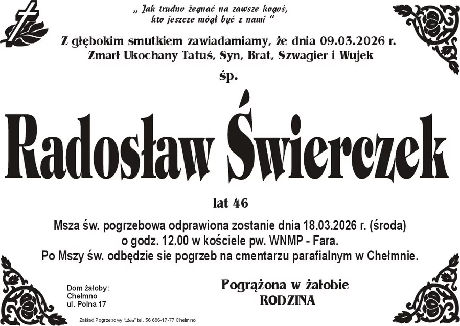 W komentarzach wpisujemy wspomnienia i kondolencje.