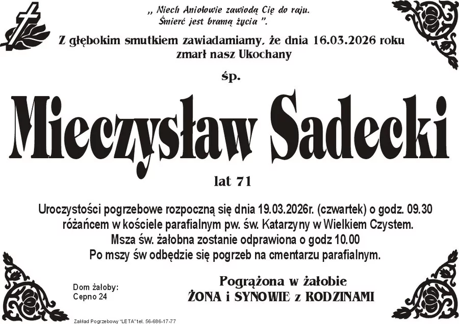 W komentarzach wpisujemy wspomnienia i kondolencje.