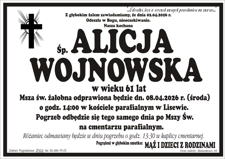 W komentarzach wpisujemy wspomnienia i kondolencje.