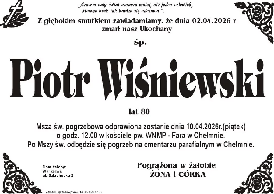 W komentarzach wpisujemy wspomnienia i kondolencje.