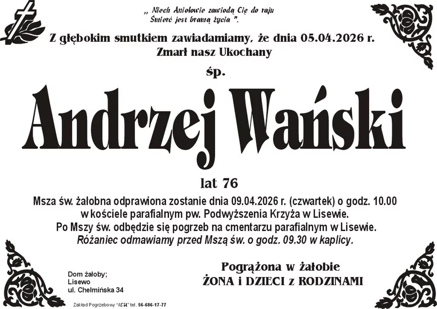 W komentarzach wpisujemy wspomnienia i kondolencje.