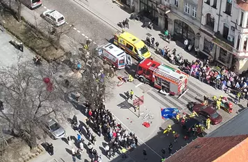 Ćwiczenia służb ratunkowych na rynku w Chełmnie/ Fot. KP PSP Chełmno