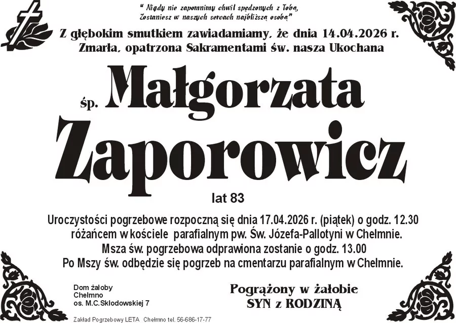 W komentarzach wpisujemy wspomnienia i kondolencje.