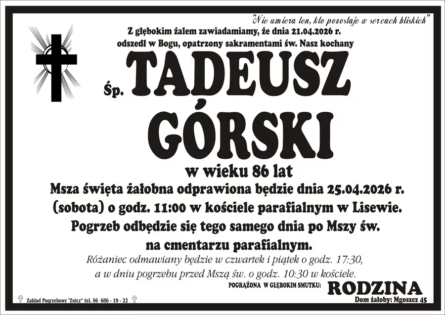 W komentarzach wpisujemy wspomnienia i kondolencje.