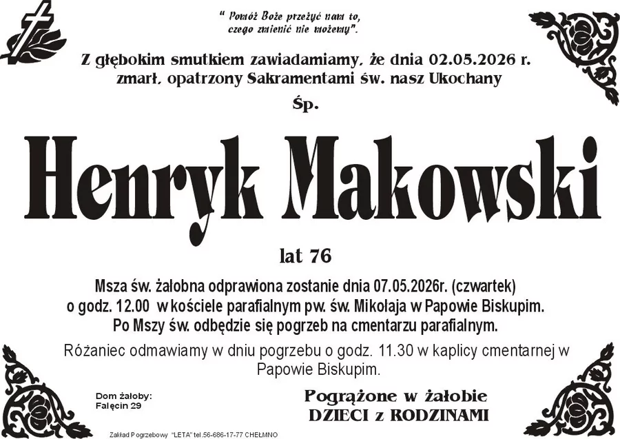 W komentarzach wpisujemy wspomnienia i kondolencje.