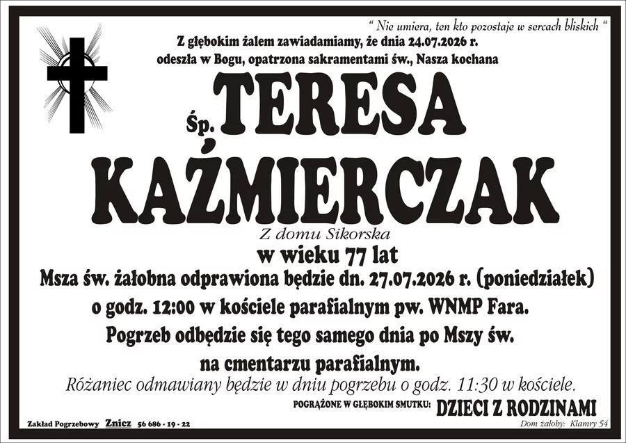 W komentarzach wpisujemy wspomnienia i kondolencje.